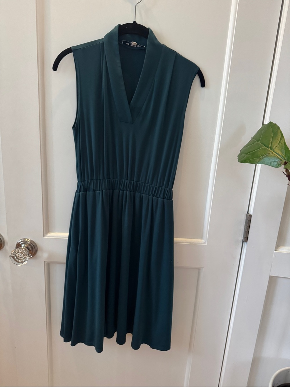 Sleeveless Deep Teal V-Neck Elastic-Waist Midi Dress